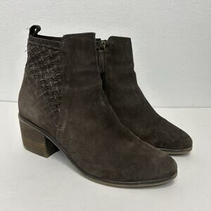 Joie Womens Woven Brown Suede Ankle Boots Stacked Heel Size 9